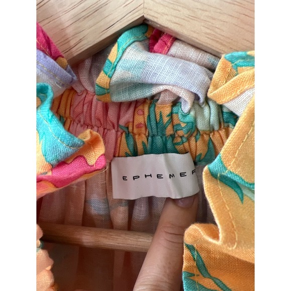 NEW Ephemera Tiered Mock Neck Garland Smock Colorful Floral Yellow Mini Dress - Picture 5 of 9